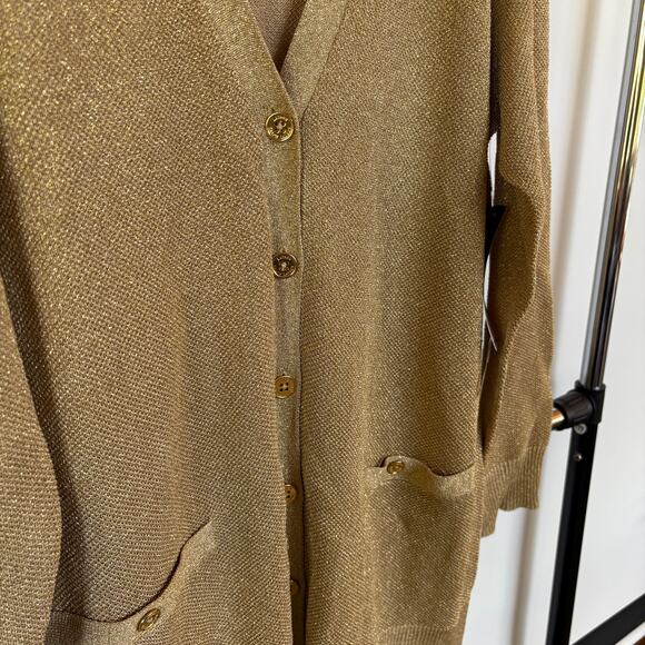 Lauren Ralph Lauren Gold Metallic Cardigan Sweater Silk Blend Holiday 1X NWT - Picture 5 of 9